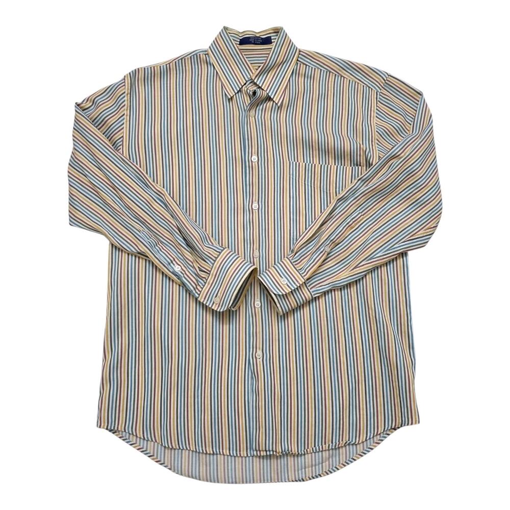 Alan Flusser Shirt Small Blue White Striped Button Up Long Sleeve Casual Mens - Picture 3 of 7